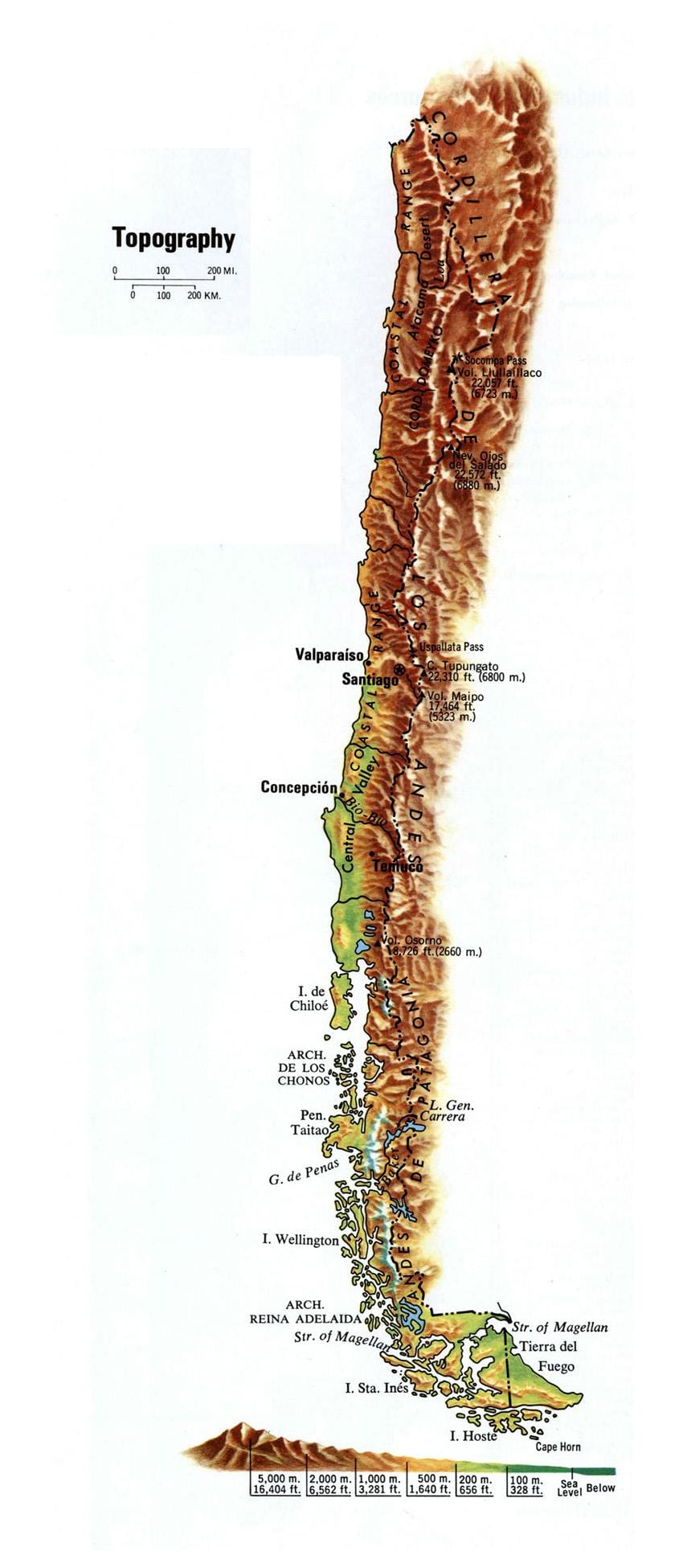 Şili harita topografik