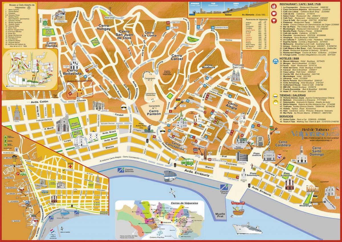 valparaiso Şili'nin turistik haritası 