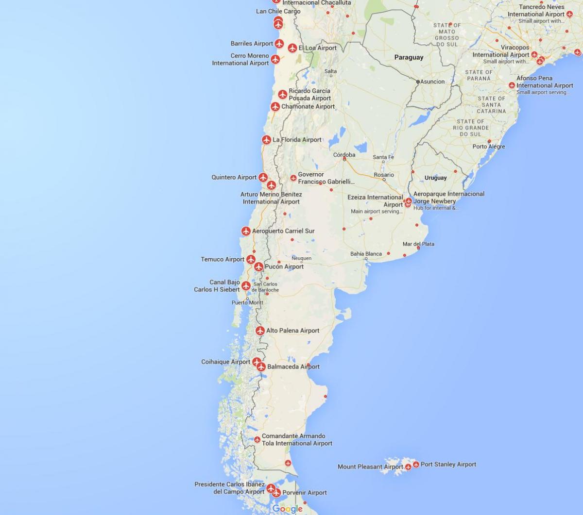Şili'de havaalanları haritası 